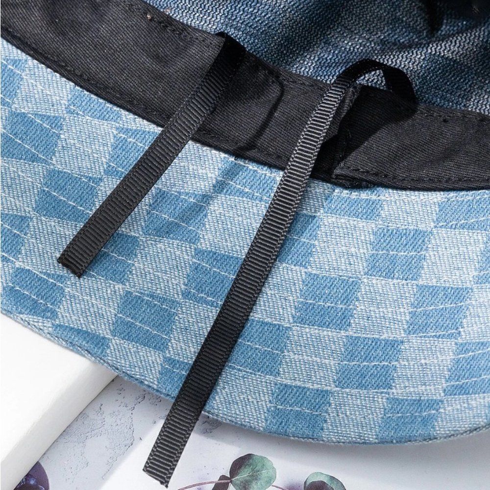 Denim Checkered Pattern Bucket Hat - Picture 3 of 3